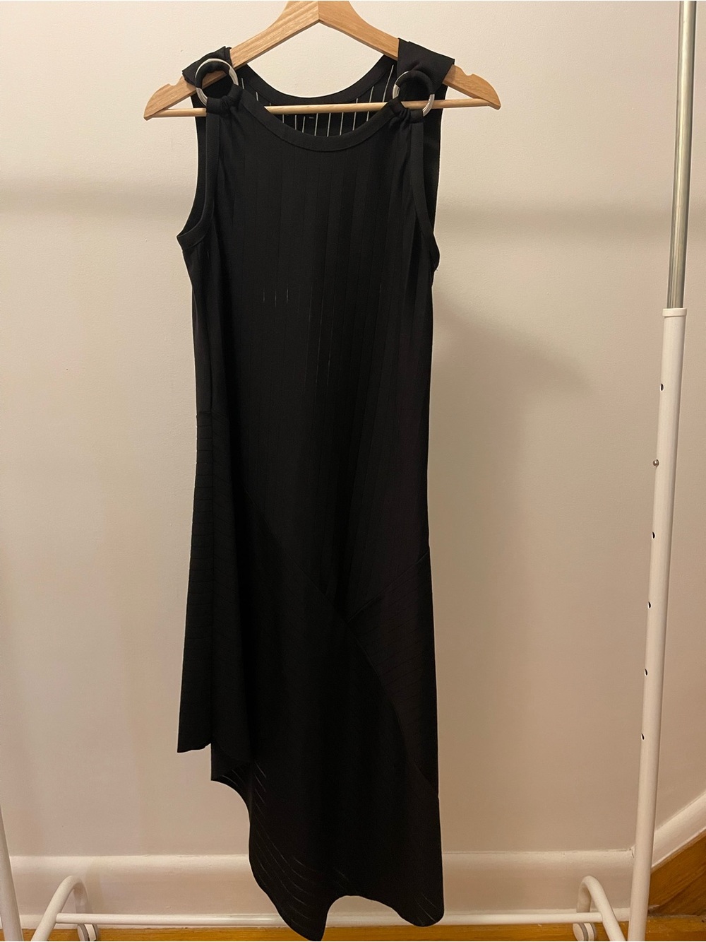 Zara Black Asymmetrical Midi Dress with Ring Shoulder Detail